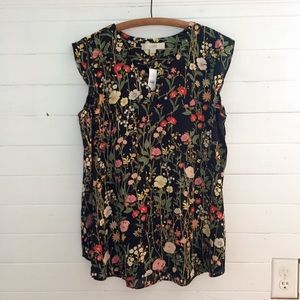 LOFT Maternity Floral Flutter Cap Sleeve Shell L
